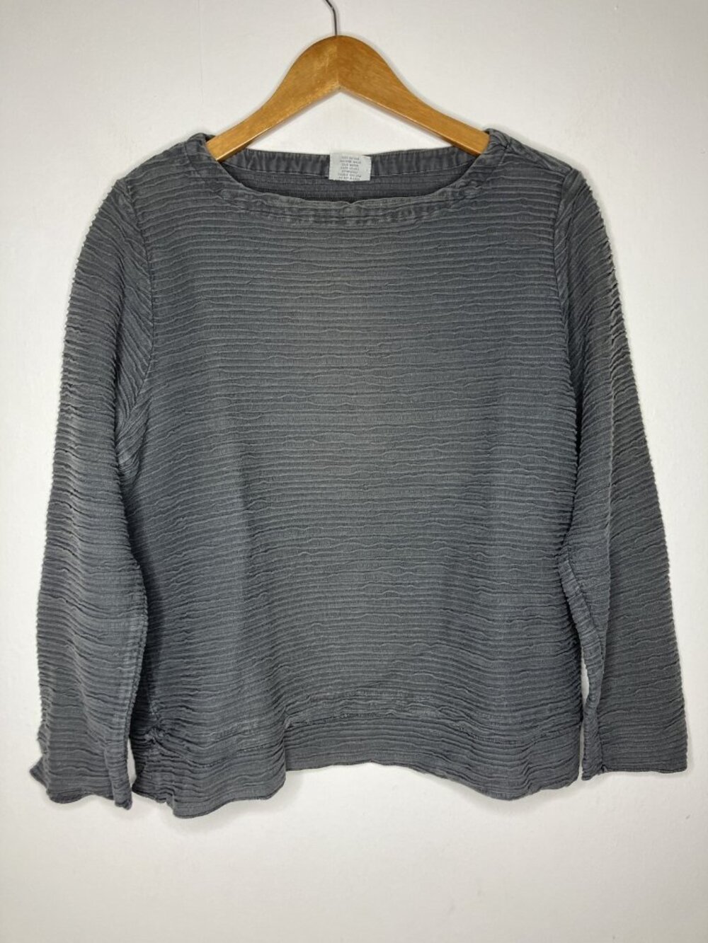 CMC Women's XL Gray Crinkle Texture Long Sleeve Top Lagenlook